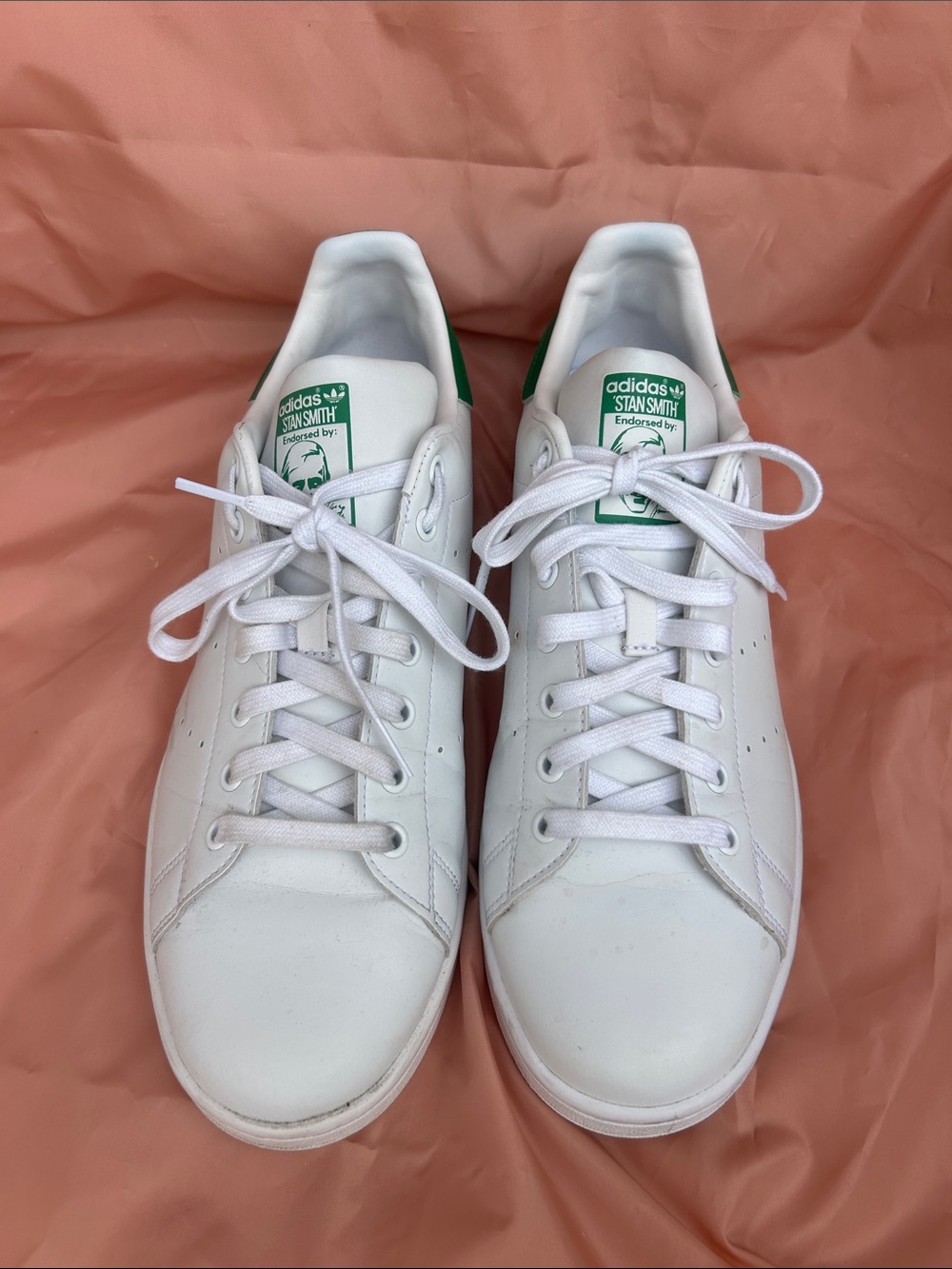 adidas White Leather Sneakers with Green Heel Accent